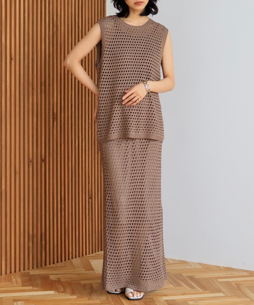 hellam（へラム）の「【高身長向け】クロシェ編み風メッシュニットスカート（スカート・レディース・モカ/イエロー/アイボリー/ブラック・FREE）」の11枚目の写真