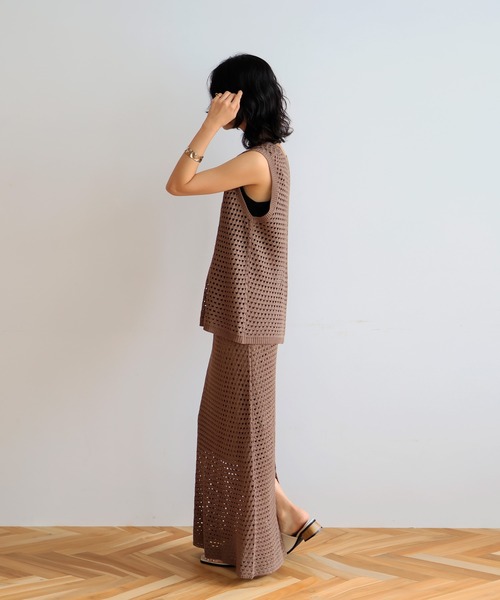 hellam（へラム）の「【高身長向け】クロシェ編み風メッシュニットスカート（スカート・レディース・モカ/イエロー/アイボリー/ブラック・FREE）」の12枚目の写真