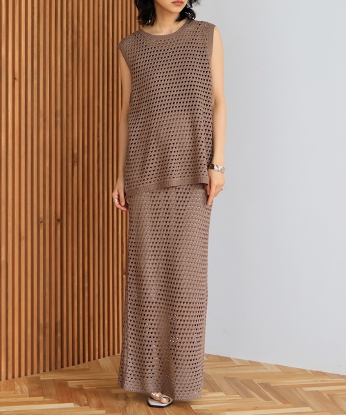 hellam（へラム）の「【高身長向け】クロシェ編み風メッシュニットスカート（スカート・レディース・モカ/イエロー/アイボリー/ブラック・FREE）」の15枚目の写真