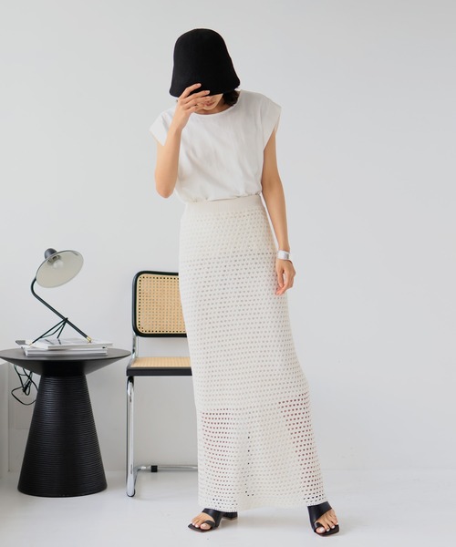 hellam（へラム）の「【高身長向け】クロシェ編み風メッシュニットスカート（スカート・レディース・モカ/イエロー/アイボリー/ブラック・FREE）」の16枚目の写真