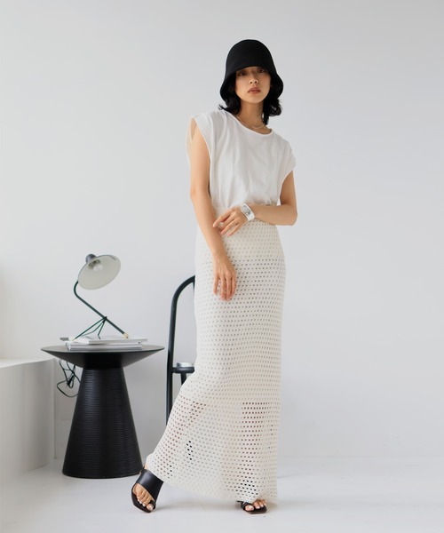 hellam（へラム）の「【高身長向け】クロシェ編み風メッシュニットスカート（スカート・レディース・モカ/イエロー/アイボリー/ブラック・FREE）」の17枚目の写真