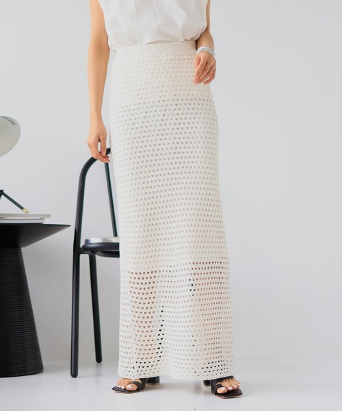 hellam（へラム）の「【高身長向け】クロシェ編み風メッシュニットスカート（スカート・レディース・モカ/イエロー/アイボリー/ブラック・FREE）」の18枚目の写真