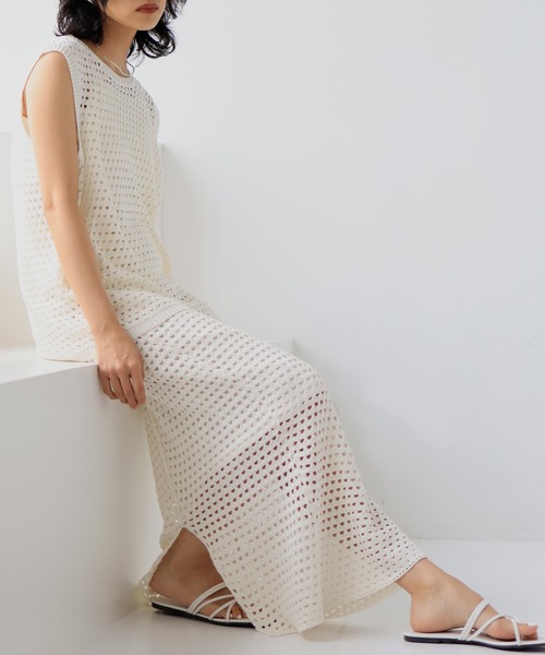 hellam（へラム）の「【高身長向け】クロシェ編み風メッシュニットスカート（スカート・レディース・モカ/イエロー/アイボリー/ブラック・FREE）」の19枚目の写真