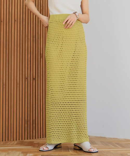 hellam（へラム）の「【高身長向け】クロシェ編み風メッシュニットスカート（スカート・レディース・モカ/イエロー/アイボリー/ブラック・FREE）」の21枚目の写真