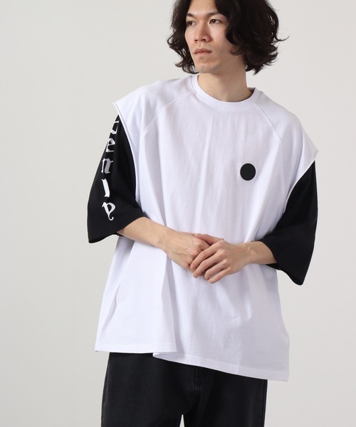 RE730（アールイーセブンサーティー）の「RE730 フェイクレイヤード半袖Tシャツ（Tシャツ/カットソー・メンズ・ブラック/ホワイト/ブラック系その他・XL/M/L）」の2枚目の写真