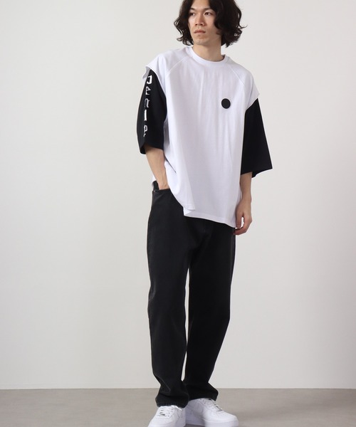 RE730（アールイーセブンサーティー）の「RE730 フェイクレイヤード半袖Tシャツ（Tシャツ/カットソー・メンズ・ブラック/ホワイト/ブラック系その他・XL/M/L）」の9枚目の写真