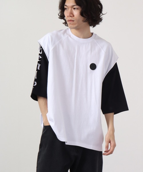 RE730（アールイーセブンサーティー）の「RE730 フェイクレイヤード半袖Tシャツ（Tシャツ/カットソー・メンズ・ブラック/ホワイト/ブラック系その他・XL/M/L）」の4枚目の写真