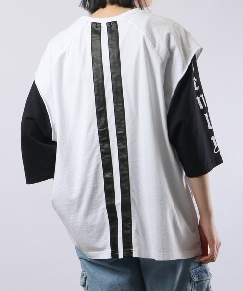 RE730（アールイーセブンサーティー）の「RE730 フェイクレイヤード半袖Tシャツ（Tシャツ/カットソー・メンズ・ブラック/ホワイト/ブラック系その他・XL/M/L）」の13枚目の写真