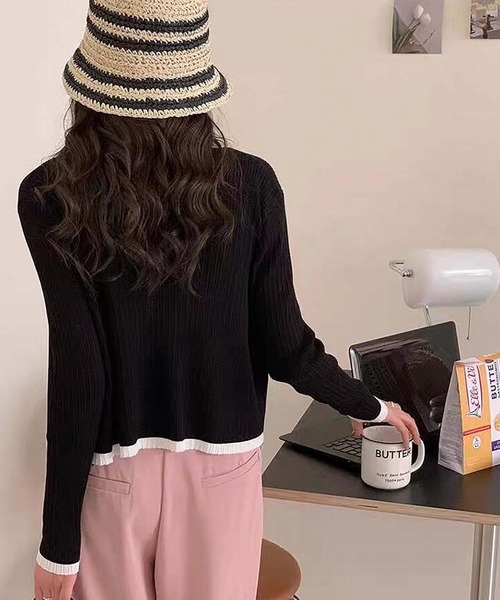 Girly Doll（ガーリードール）の「リブニットカーディガン&キャミソール 2点セット（アンサンブル・レディース・ブラウン/ピンク/ベージュ/ホワイト/ブラック・F）」の6枚目の写真