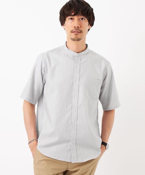 green label relaxing(グリーンレーベルリラクシング)の「オックスフォード ストライプ バンドカラー シャツ -防シワ-(シャツ/ブラウス・メンズ・グレー/ホワイト/ライトブルー・S/M/L/XL)」の2枚目の写真