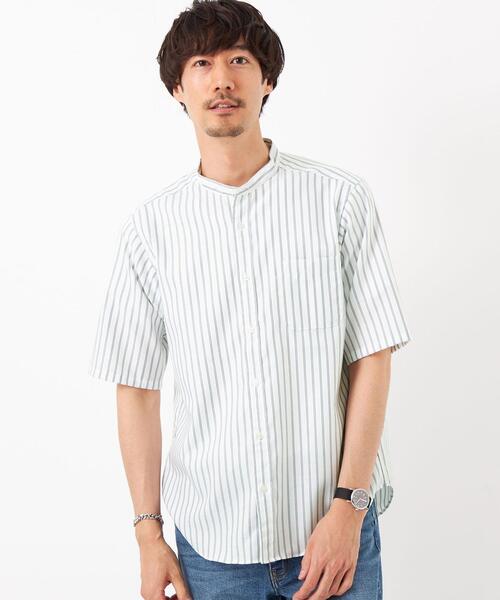 green label relaxing(グリーンレーベルリラクシング)の「オックスフォード ストライプ バンドカラー シャツ -防シワ-(シャツ/ブラウス・メンズ・グレー/ホワイト/ライトブルー・S/M/L/XL)」の1枚目の写真