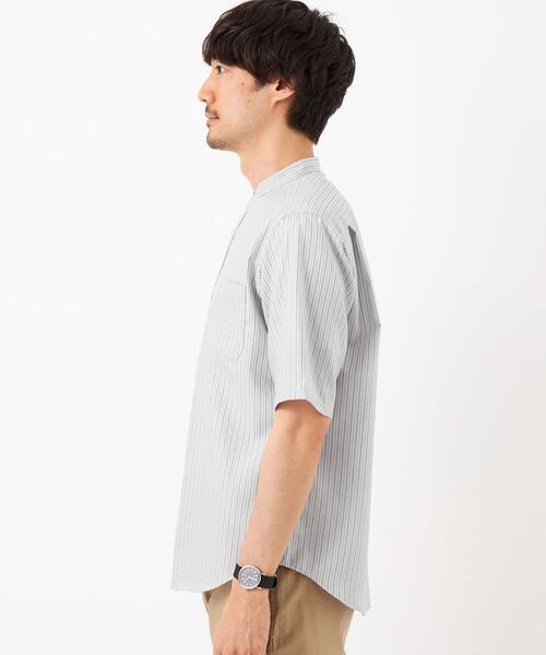 green label relaxing(グリーンレーベルリラクシング)の「オックスフォード ストライプ バンドカラー シャツ -防シワ-(シャツ/ブラウス・メンズ・グレー/ホワイト/ライトブルー・S/M/L/XL)」の12枚目の写真