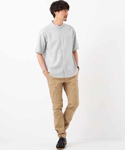 green label relaxing(グリーンレーベルリラクシング)の「オックスフォード ストライプ バンドカラー シャツ -防シワ-(シャツ/ブラウス・メンズ・グレー/ホワイト/ライトブルー・S/M/L/XL)」の4枚目の写真