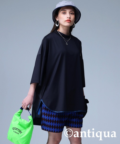 STCH】UVカットパイピングモックネックトップス（Tシャツ