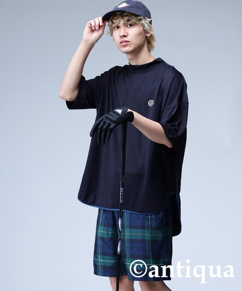 ANTIQUA GOLF STCH UVカットパイピングモックネックトップス STCH】UVカットパイピングモックネックトップス（Tシャツ