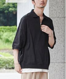 coen | オーバーサイズポロカラーハーフジップTシャツ(Tシャツ/カットソー)