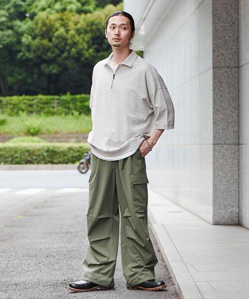 coen（コーエン）の「オーバーサイズポロカラーハーフジップTシャツ（Tシャツ/カットソー・メンズ・ライトグレー/ブラック/ダークグリーン・L/M/XL）」の5枚目の写真
