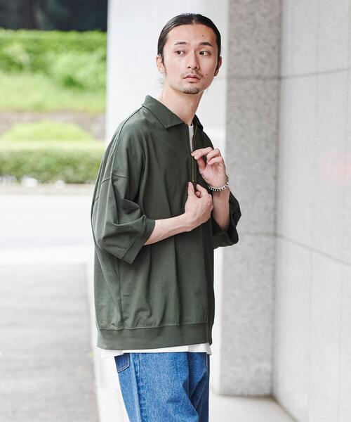 coen（コーエン）の「オーバーサイズポロカラーハーフジップTシャツ（Tシャツ/カットソー・メンズ・ライトグレー/ブラック/ダークグリーン・L/M/XL）」の7枚目の写真