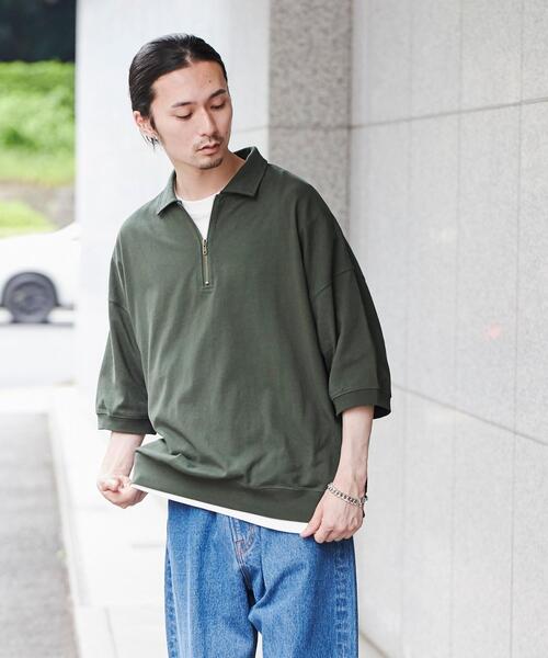 coen（コーエン）の「オーバーサイズポロカラーハーフジップTシャツ（Tシャツ/カットソー・メンズ・ライトグレー/ブラック/ダークグリーン・L/M/XL）」の9枚目の写真