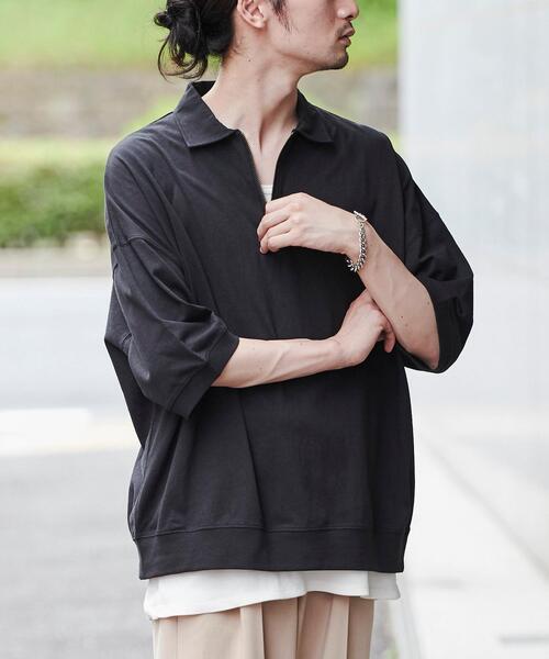coen（コーエン）の「オーバーサイズポロカラーハーフジップTシャツ（Tシャツ/カットソー・メンズ・ライトグレー/ブラック/ダークグリーン・L/M/XL）」の10枚目の写真