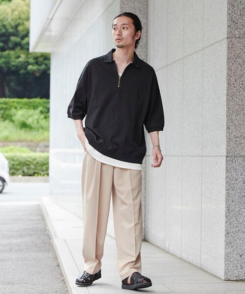 coen（コーエン）の「オーバーサイズポロカラーハーフジップTシャツ（Tシャツ/カットソー・メンズ・ライトグレー/ブラック/ダークグリーン・L/M/XL）」の11枚目の写真