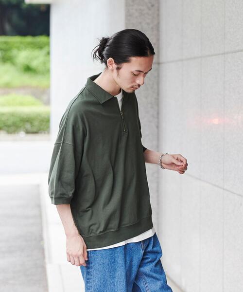 coen（コーエン）の「オーバーサイズポロカラーハーフジップTシャツ（Tシャツ/カットソー・メンズ・ライトグレー/ブラック/ダークグリーン・L/M/XL）」の15枚目の写真