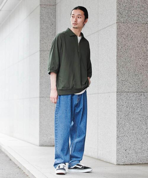 coen（コーエン）の「オーバーサイズポロカラーハーフジップTシャツ（Tシャツ/カットソー・メンズ・ライトグレー/ブラック/ダークグリーン・L/M/XL）」の16枚目の写真