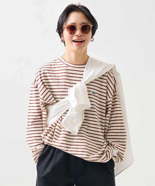 FREAK'S STORE（フリークスストア）の「TOWN CRAFT × FREAK'S STORE/タウンクラフト 別注 ボーダー ビッグシルエット ロンＴ（Tシャツ/カットソー・レディース・ブルー/ブラウン/ピンク/ブラック・ﾌﾘ-）」の2枚目の写真