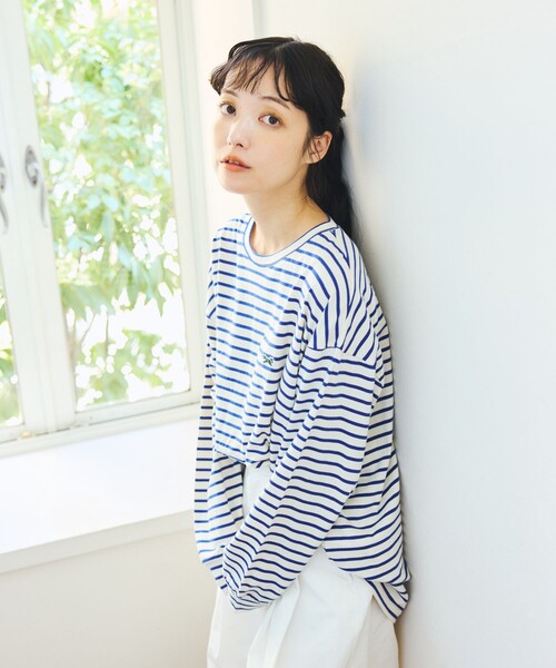 FREAK'S STORE（フリークスストア）の「TOWN CRAFT × FREAK'S STORE/タウンクラフト 別注 ボーダー ビッグシルエット ロンＴ（Tシャツ/カットソー・レディース・ブルー/ブラウン/ピンク/ブラック・ﾌﾘ-）」の3枚目の写真