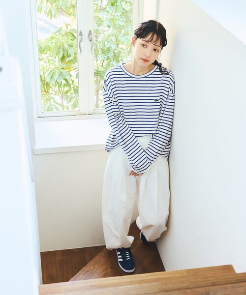 FREAK'S STORE（フリークスストア）の「TOWN CRAFT × FREAK'S STORE/タウンクラフト 別注 ボーダー ビッグシルエット ロンＴ（Tシャツ/カットソー・レディース・ブルー/ブラウン/ピンク/ブラック・ﾌﾘ-）」の5枚目の写真