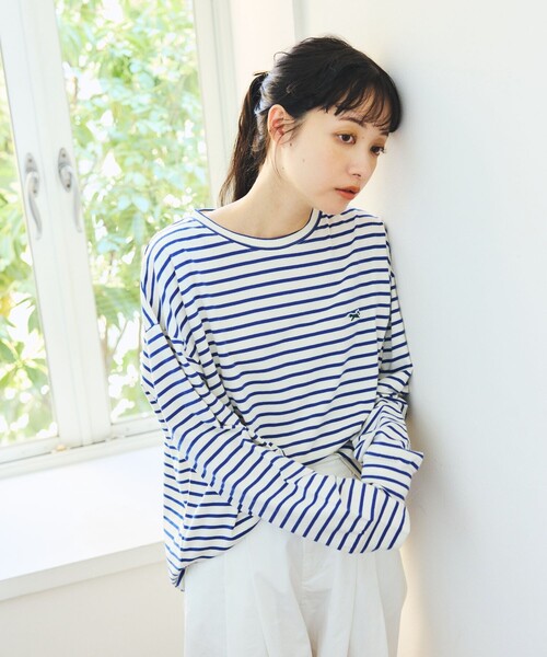 FREAK'S STORE（フリークスストア）の「TOWN CRAFT × FREAK'S STORE/タウンクラフト 別注 ボーダー ビッグシルエット ロンＴ（Tシャツ/カットソー・レディース・ブルー/ブラウン/ピンク/ブラック・ﾌﾘ-）」の7枚目の写真