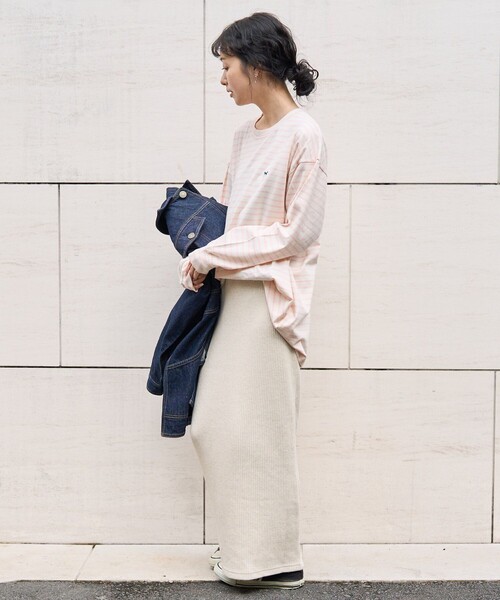 FREAK'S STORE（フリークスストア）の「TOWN CRAFT × FREAK'S STORE/タウンクラフト 別注 ボーダー ビッグシルエット ロンＴ（Tシャツ/カットソー・レディース・ブルー/ブラウン/ピンク/ブラック・ﾌﾘ-）」の21枚目の写真