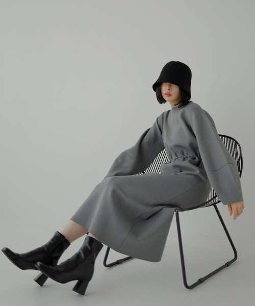 hellam（へラム）の「ウエストドロストワンピース（ワンピース・レディース・杢グレー/ブラック・FREE）」の2枚目の写真