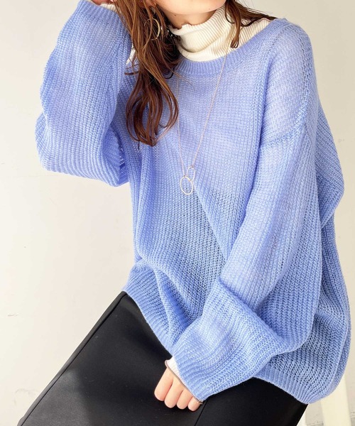 GeeRA(ジーラ)の「モヘアライクシアーオーバーニット(ニット/セーター・レディース・オフホワイト/ブルー・MEDIUM/LARGE)」の2枚目の写真