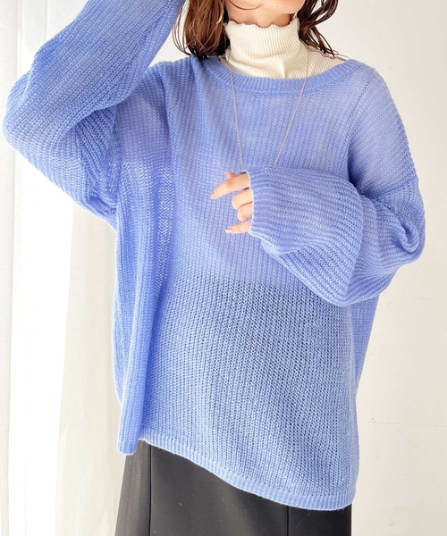 GeeRA(ジーラ)の「モヘアライクシアーオーバーニット(ニット/セーター・レディース・オフホワイト/ブルー・MEDIUM/LARGE)」の6枚目の写真