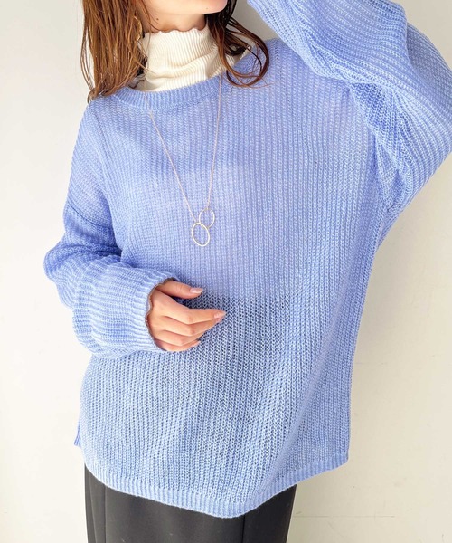 GeeRA(ジーラ)の「モヘアライクシアーオーバーニット(ニット/セーター・レディース・オフホワイト/ブルー・MEDIUM/LARGE)」の7枚目の写真