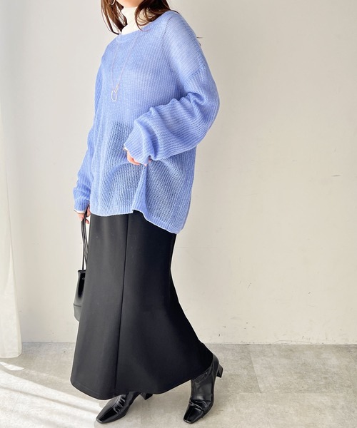 GeeRA(ジーラ)の「モヘアライクシアーオーバーニット(ニット/セーター・レディース・オフホワイト/ブルー・MEDIUM/LARGE)」の8枚目の写真