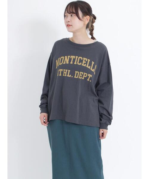 Samansa Mos2（サマンサ モスモス）の「ロゴアソートプリントロングTシャツ（Tシャツ/カットソー・レディース・キナリ/チャコールグレー/オフホワイト・F）」の3枚目の写真