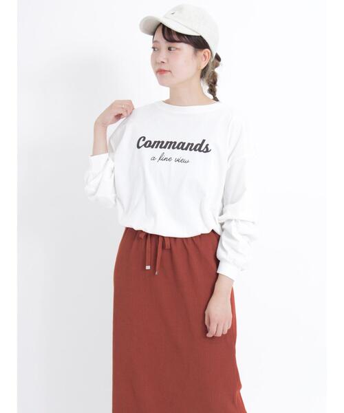 Samansa Mos2（サマンサ モスモス）の「ロゴアソートプリントロングTシャツ（Tシャツ/カットソー・レディース・キナリ/チャコールグレー/オフホワイト・F）」の5枚目の写真