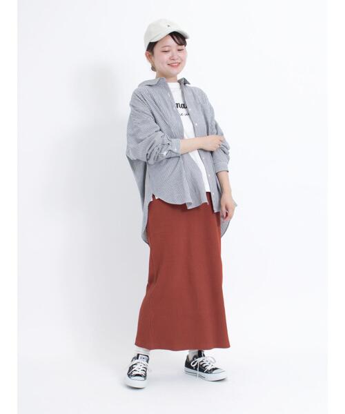 Samansa Mos2（サマンサ モスモス）の「ロゴアソートプリントロングTシャツ（Tシャツ/カットソー・レディース・キナリ/チャコールグレー/オフホワイト・F）」の8枚目の写真