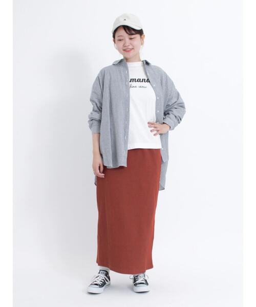 Samansa Mos2（サマンサ モスモス）の「ロゴアソートプリントロングTシャツ（Tシャツ/カットソー・レディース・キナリ/チャコールグレー/オフホワイト・F）」の9枚目の写真