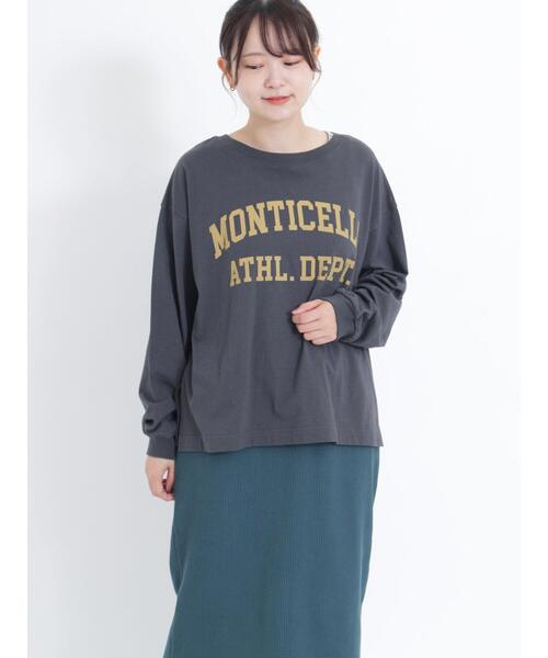 Samansa Mos2（サマンサ モスモス）の「ロゴアソートプリントロングTシャツ（Tシャツ/カットソー・レディース・キナリ/チャコールグレー/オフホワイト・F）」の13枚目の写真