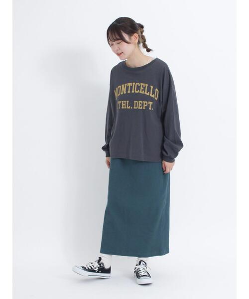 Samansa Mos2（サマンサ モスモス）の「ロゴアソートプリントロングTシャツ（Tシャツ/カットソー・レディース・キナリ/チャコールグレー/オフホワイト・F）」の15枚目の写真