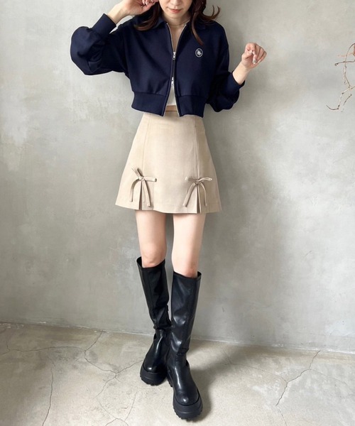 one after another NICE CLAUP(ワンアフターアナザーナイスクラップ)の「ダブルダブルジップアップ/ワンポイント刺繍スウェット(スウェット・レディース・サックスブルー/ネイビー/オフホワイト/杢グレー・FREE)」の5枚目の写真