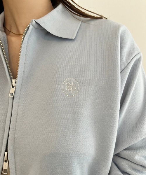 セール】ダブルダブルジップアップ/ワンポイント刺繍スウェット