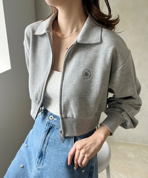 セール】ダブルダブルジップアップ/ワンポイント刺繍スウェット