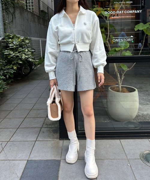 セール】ダブルダブルジップアップ/ワンポイント刺繍スウェット