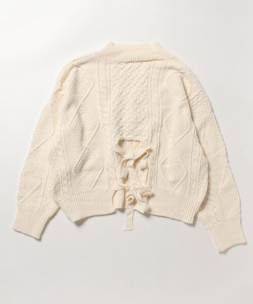 STYLEBLOCK(スタイルブロック)の「ケーブル編みバックオープンルーズニットトップス(ニット/セーター・レディース・ブラック/カーキ/アイボリー・FREE)」の4枚目の写真