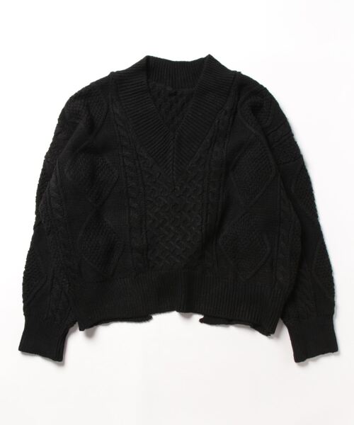 STYLEBLOCK(スタイルブロック)の「ケーブル編みバックオープンルーズニットトップス(ニット/セーター・レディース・ブラック/カーキ/アイボリー・FREE)」の6枚目の写真