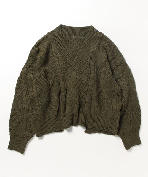 STYLEBLOCK(スタイルブロック)の「ケーブル編みバックオープンルーズニットトップス(ニット/セーター・レディース・ブラック/カーキ/アイボリー・FREE)」の7枚目の写真
